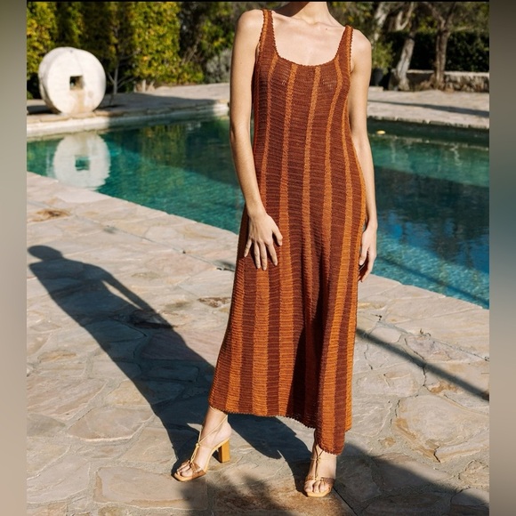 NWT Cleobella Ginger Hand Crochet Maxi Dress in Terracotta & Brown Stripes, M - Picture 6 of 16